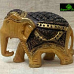 0040CRH- 3" WOODEN ELEPHANT CARVED HALF ANTIQUE LOOK