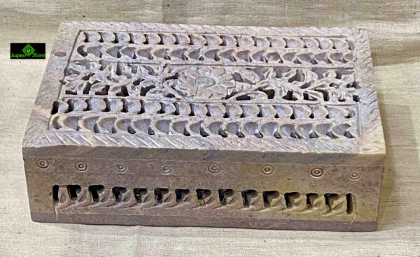 0303CRH- STONE BOX WITH FINE CARVING