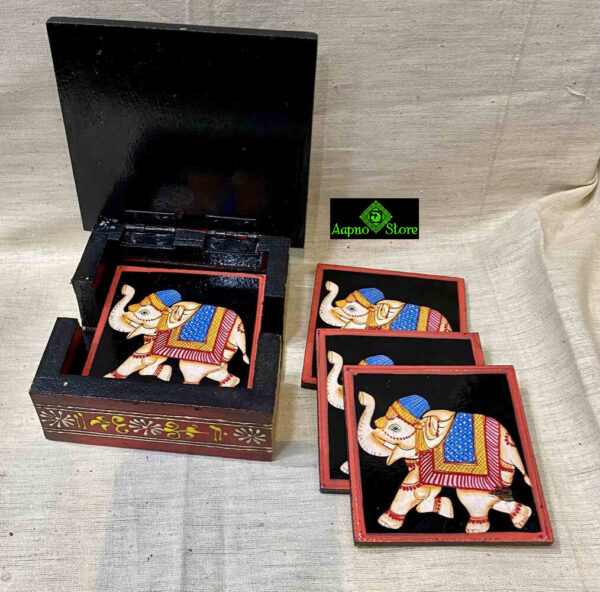 0252CRH- WOODEN HAND PAINTED COVER COASTER SET ( SET OF 6 )