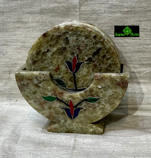 0300CRH- STONE INLAY COASTER SET ( SET OF 6 )