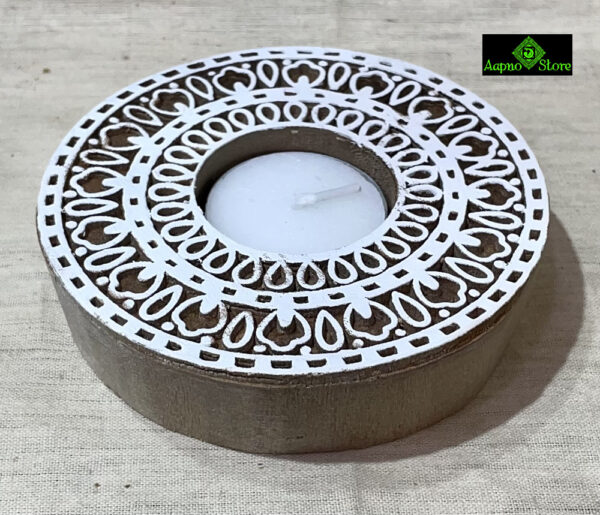 0415CRH- WOODEN BLOCK PRINT TEA LIGHT ( SET OF 2 )