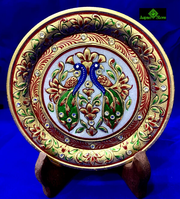 0429CRH- 9" MARBLE PLATE WITH GOLD LEAF WORK