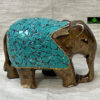 0498CRH- WOODEN ELEPHANT WITH TURQUISE STONE HAND CARVED