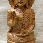 0037CRH- 8" WOODEN BUDDHA SITTING HAND CARVED ON ONE PIECE