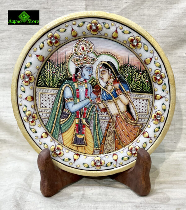 0103CRH- 6" MARBLE ROUND PLATE WITH FINE HAND PAINTING WITH STAND