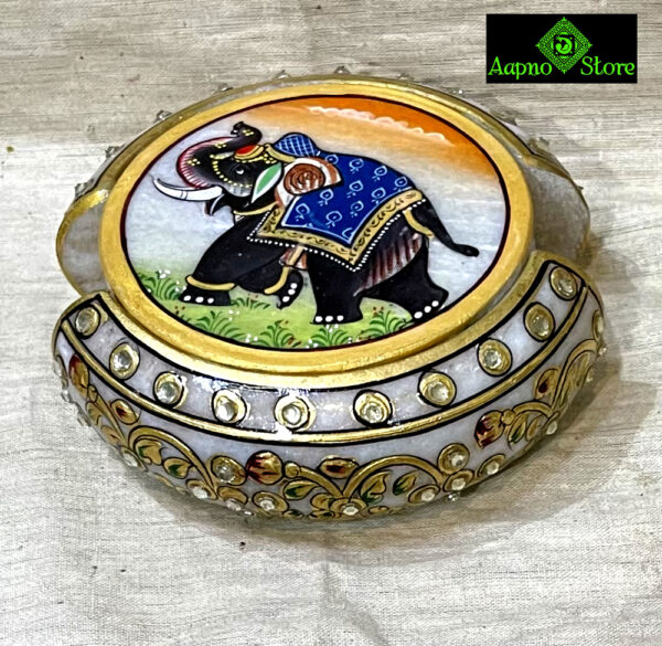 0139CRH- MARBLE ROUND COASTER SET HAND PAINTED WITH GOLD LEAF WORK