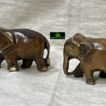 0204CRH- WOODEN ELEPHANT PLAIN ANTIQUE LOOK ( SET OF 2 )