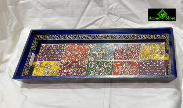 0257CRH- WOODEN TRAY MULTI COLOUR