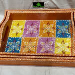0334CRH- WOODEN TRAY MULTICOLOUR ( SET OF 3 )